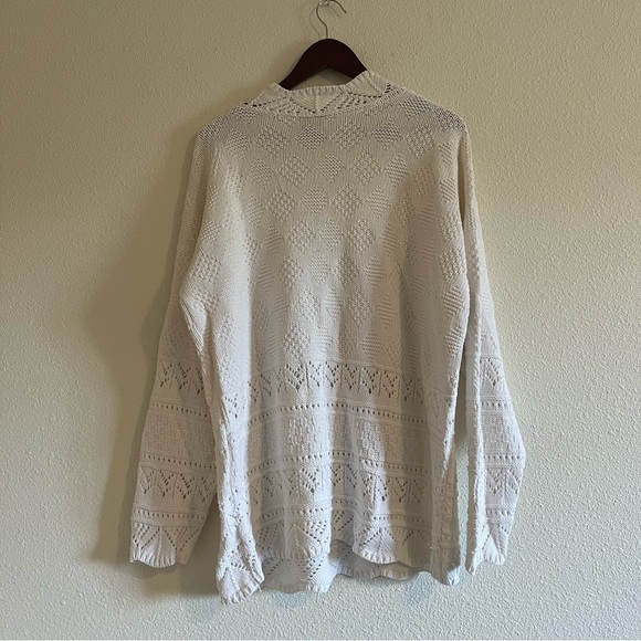 Via Max Vintage Cream / Off White Crochet Knit Grandpa Sweater - Picture 9 of 11
